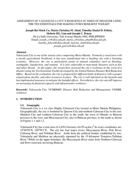 earthquake valenzuela|(PDF) Assessment of Valenzuela City's Resilience in  .